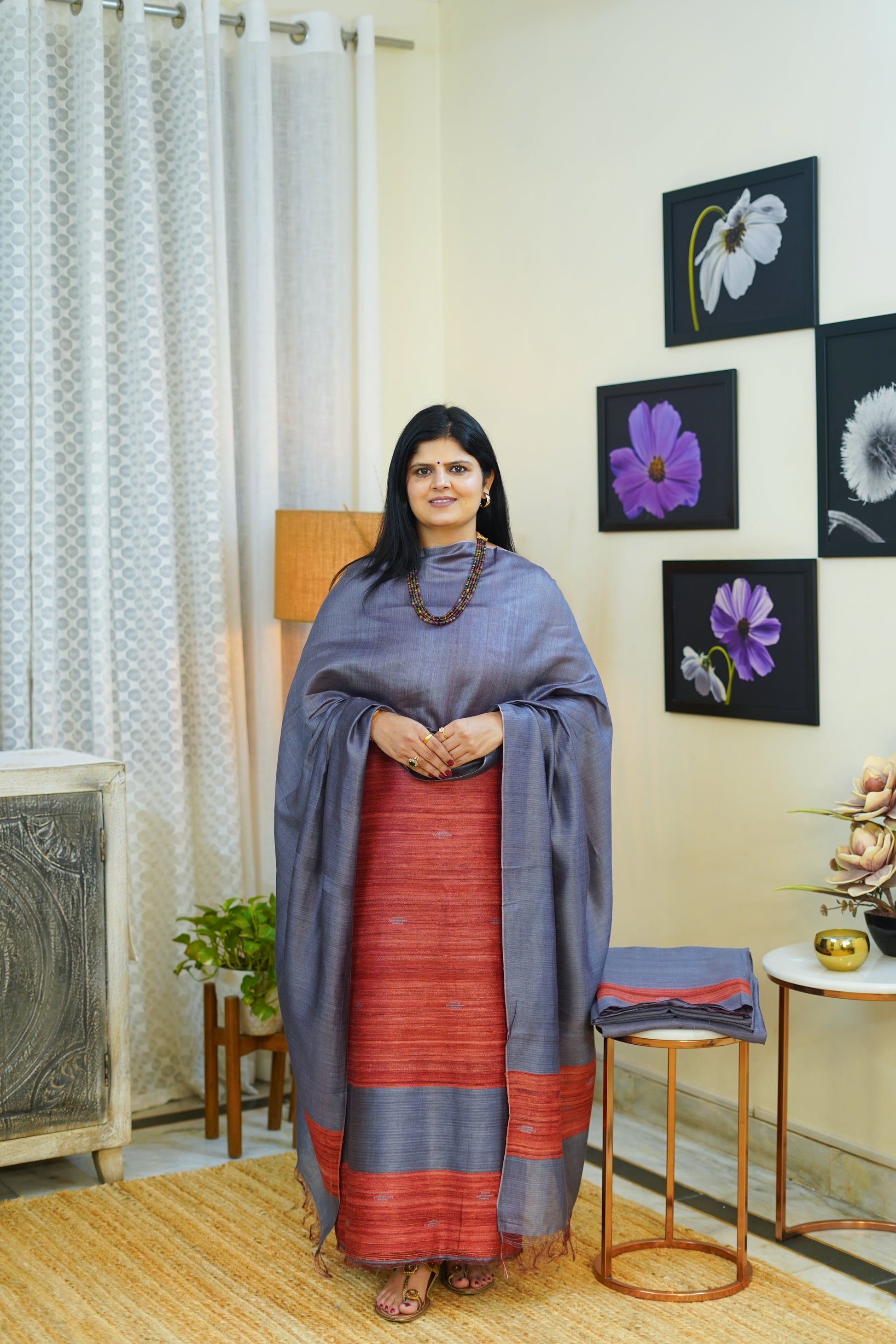 Premium Purple and Red Geecha Tussar Silk Suit
