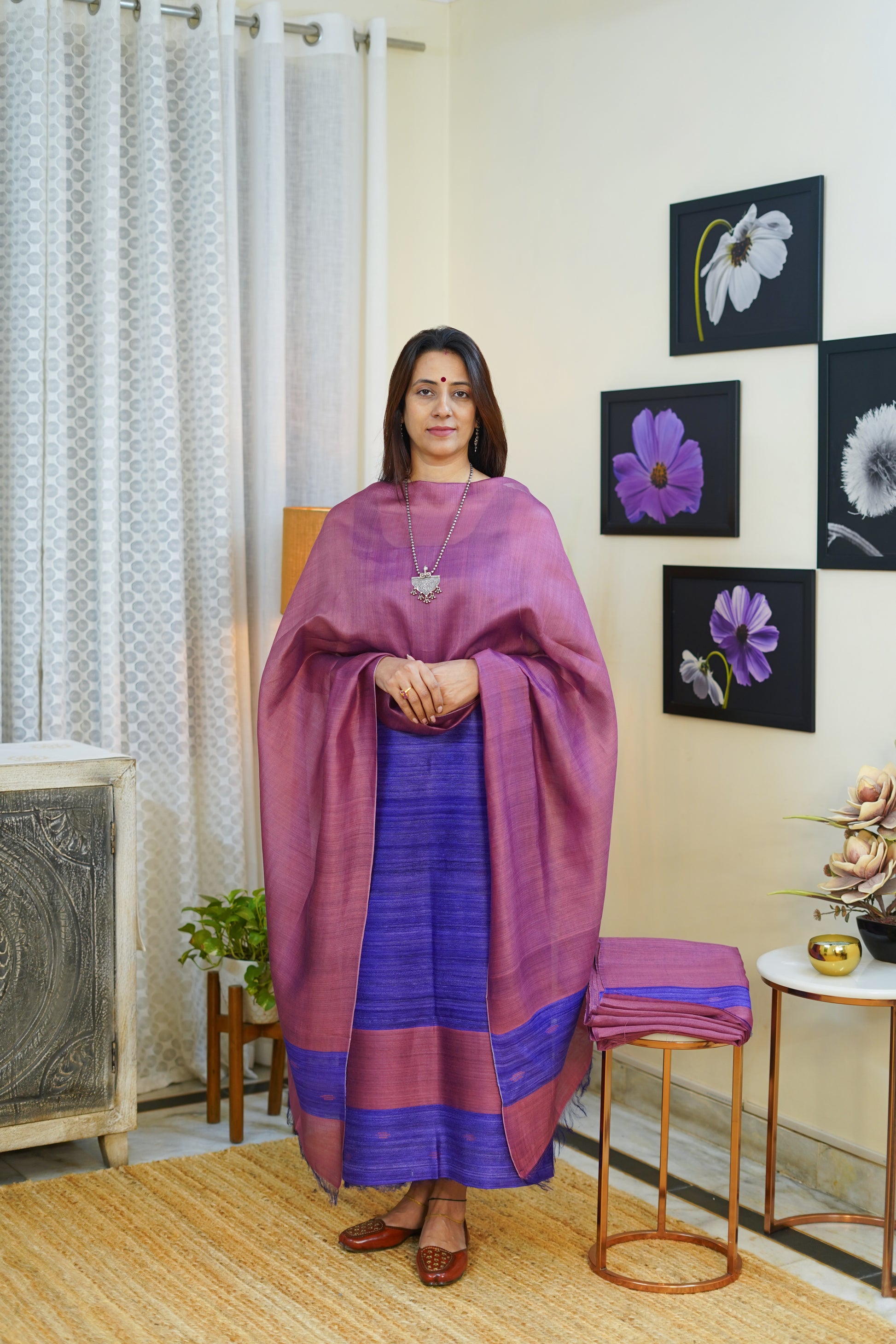 Premium Purple and Blue Geecha Tussar Silk Suit