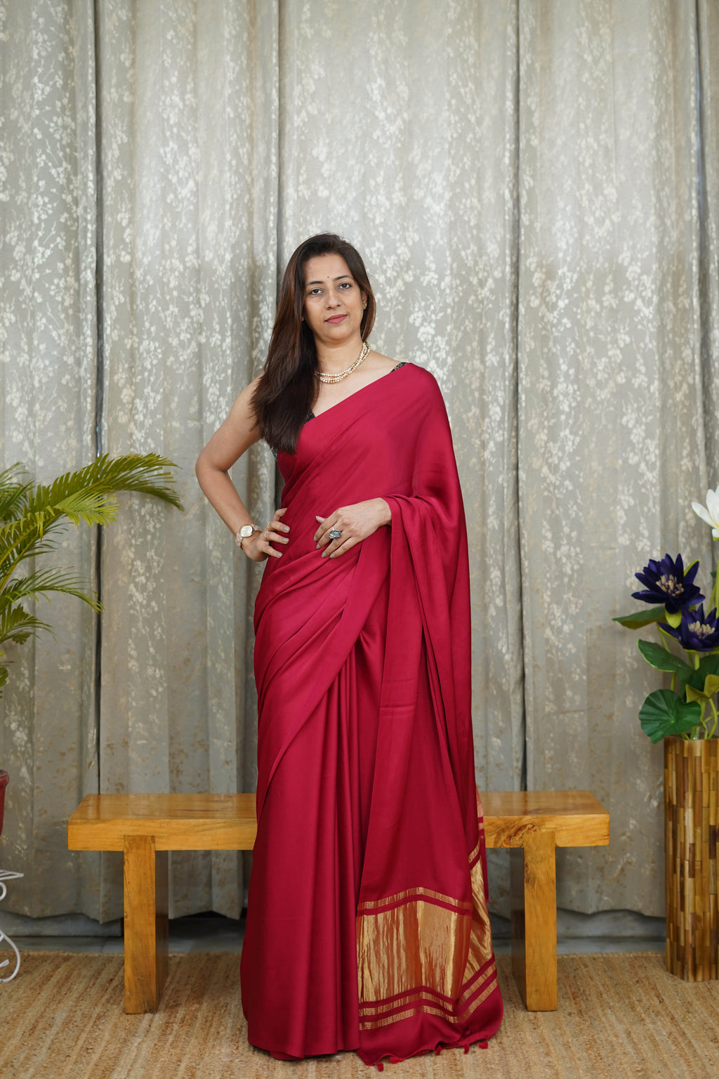 Premium Maroon Modal Saree with Golden Border