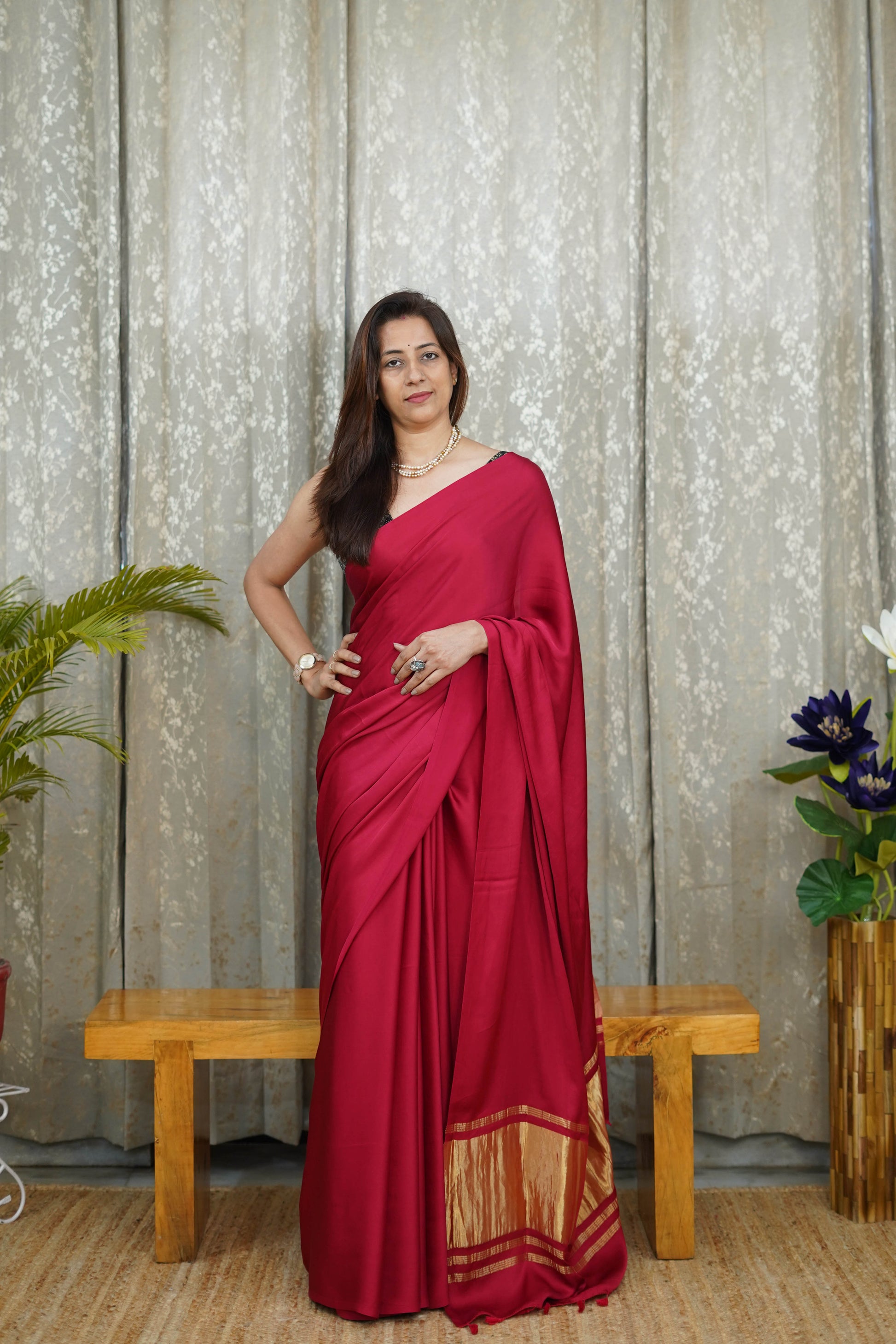 Premium Maroon Modal Saree with Golden Border