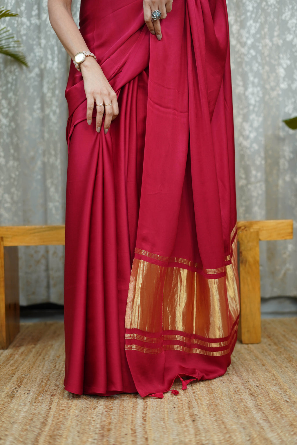 Premium Maroon Modal Saree with Golden Border