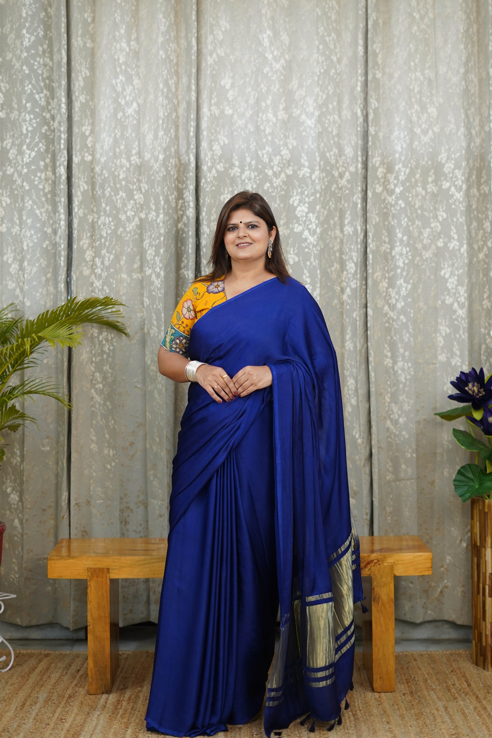 Premium Royal Blue Modal Saree with Golden Border