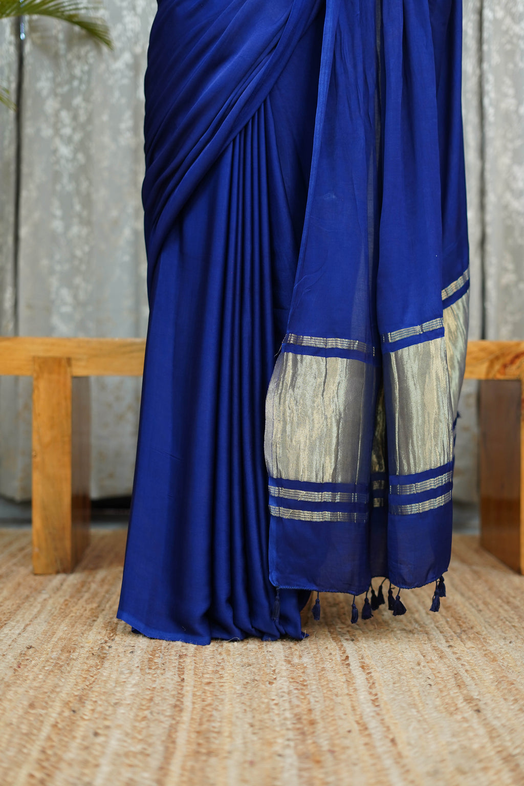 Premium Royal Blue Modal Saree with Golden Border