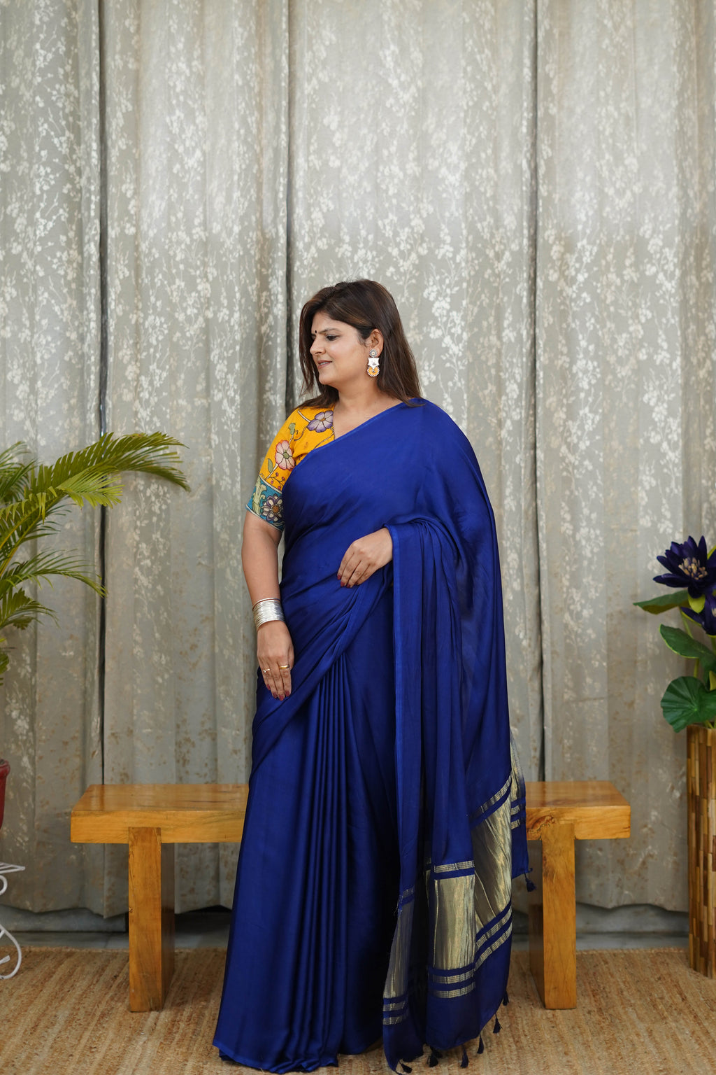 Premium Royal Blue Modal Saree with Golden Border