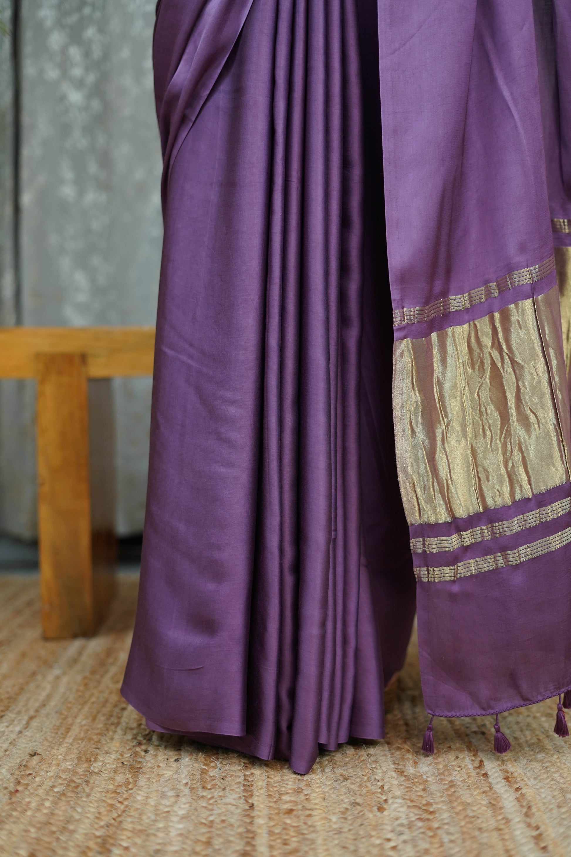 Premium Lavender Purple Modal Saree with Golden Border