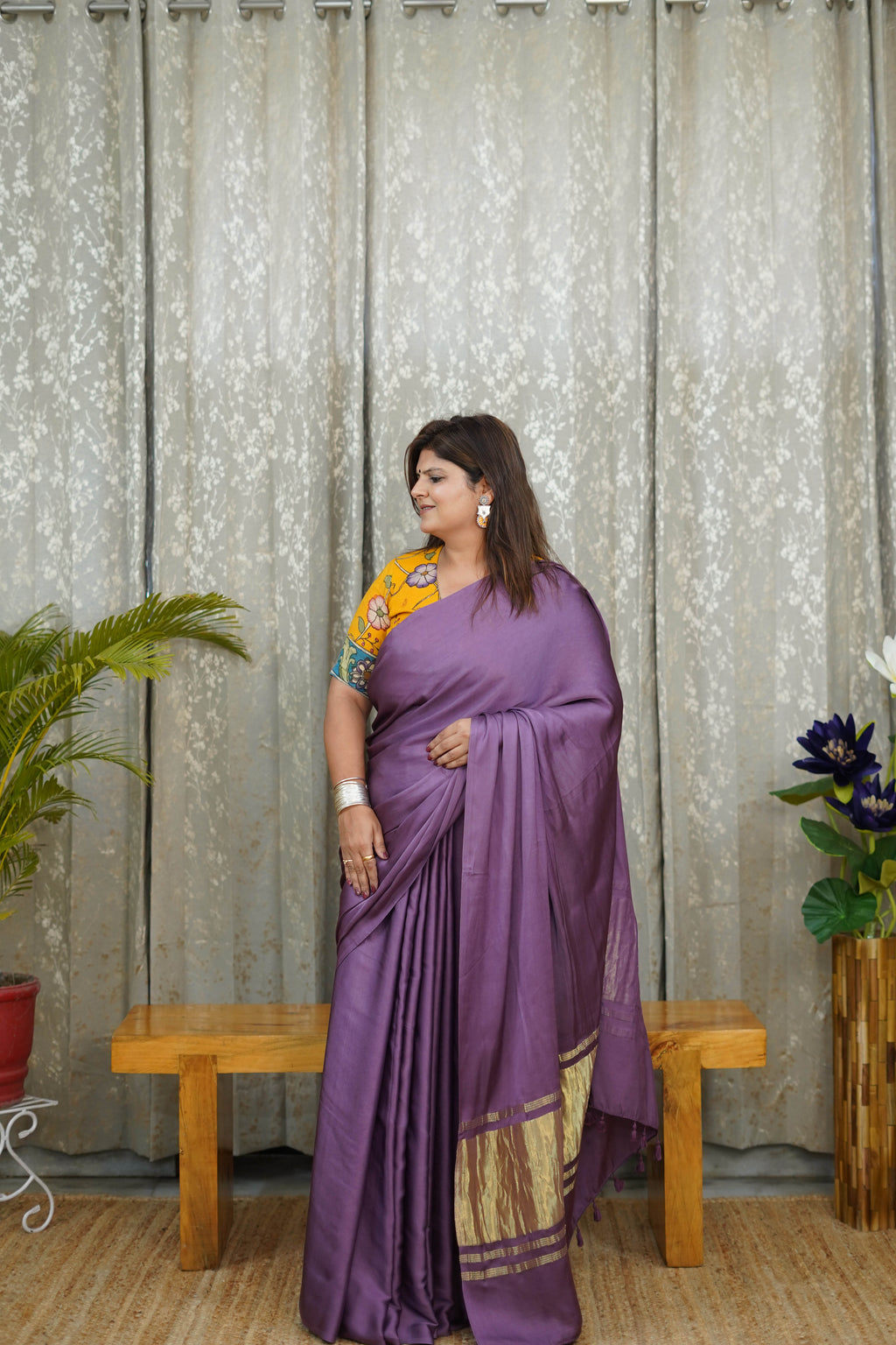 Premium Lavender Purple Modal Saree with Golden Border