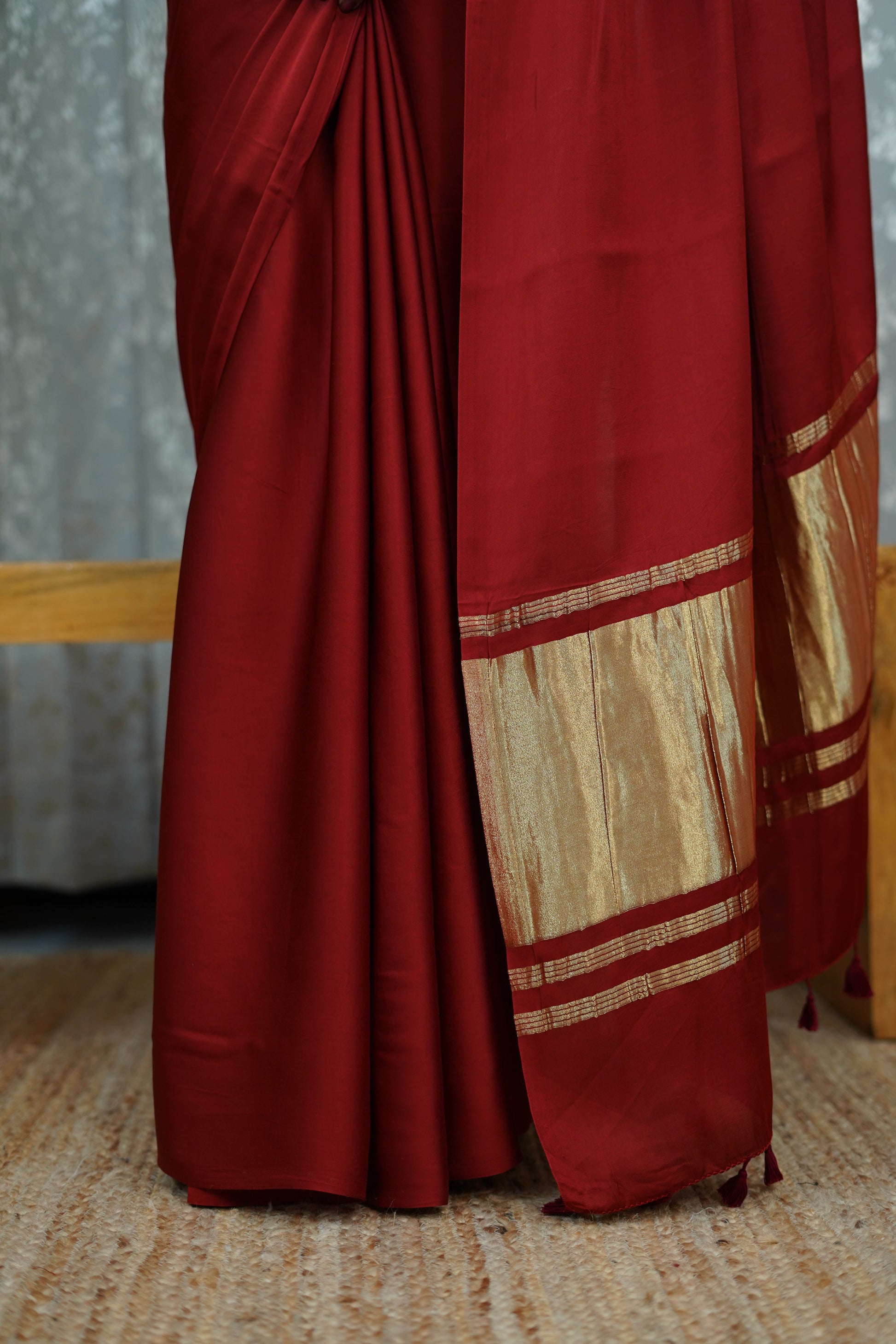 Premium Crimson Red Modal Saree with Golden Border