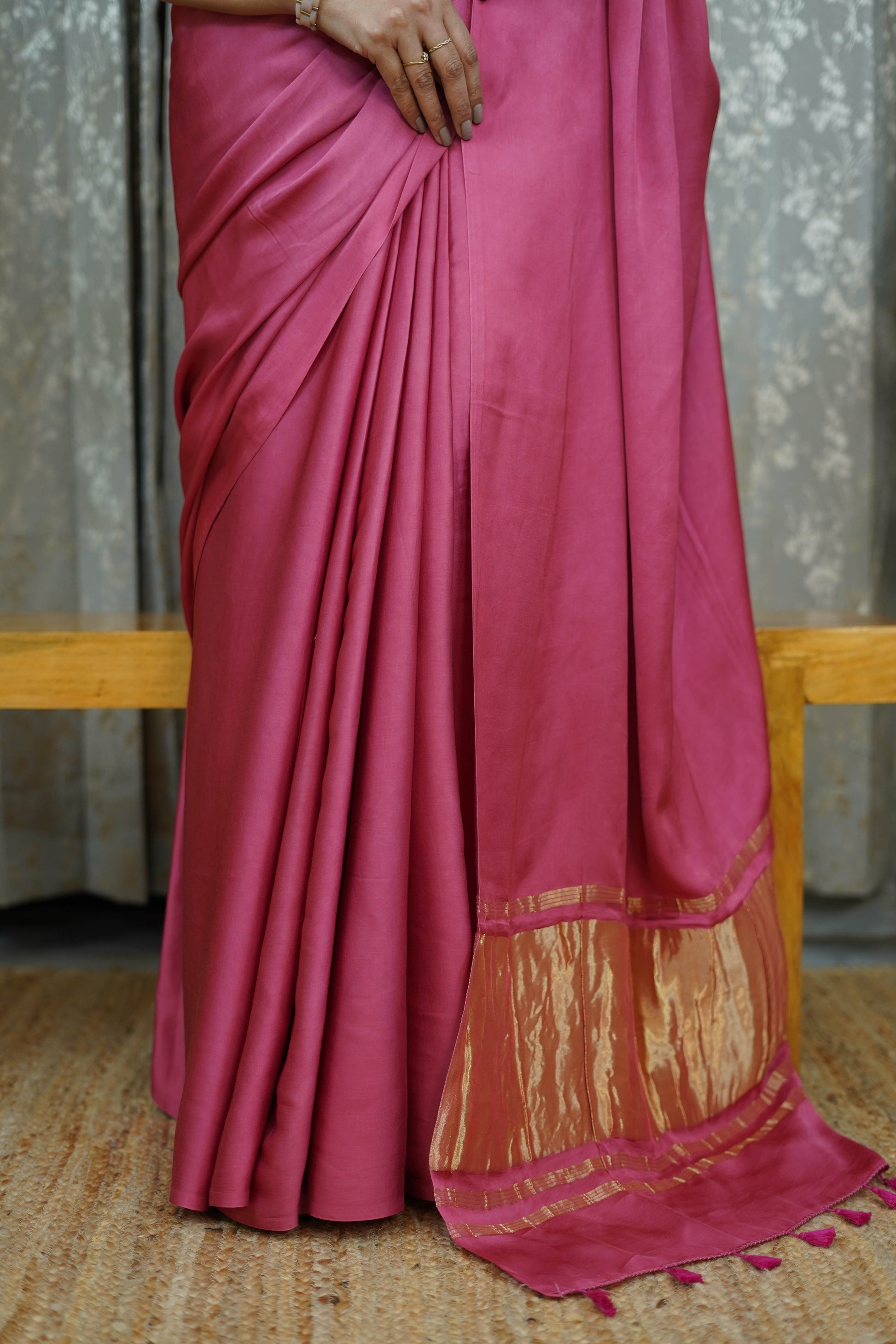 Premium Blush Pink Modal Saree with Golden Border